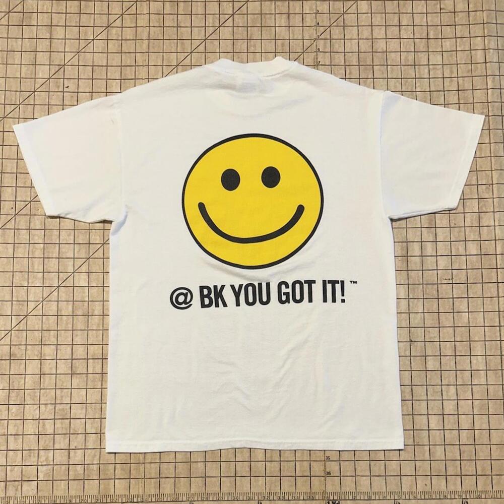 Vintage Burger King T-Shirt Adult M White 90s Smiley Promo Single Stitch Graphic